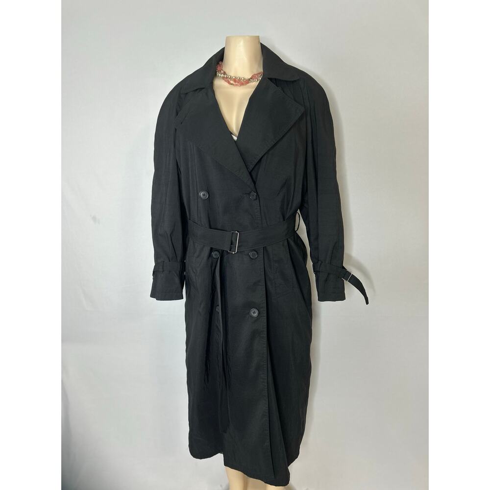 Vintage John Weitz Black Trench Coat Reversible Wool Liner USA Made Size 8